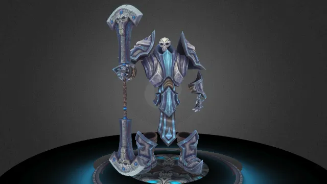 骷髅头穿铠甲的战士手拿大刀武器角色场景