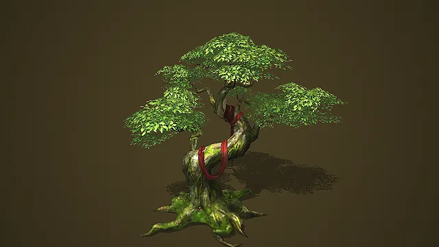 系红绸带的古风许愿树模型
