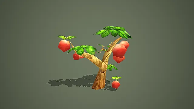 低模卡通风格红果树模型 游戏场景植被素材