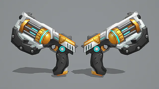 未来科幻双持能量枪游戏武器3D模型 