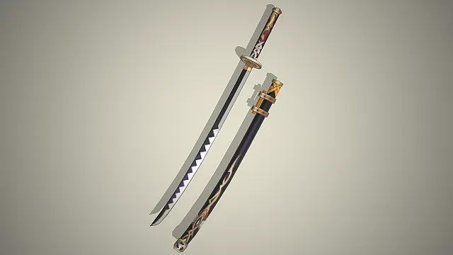 日式太刀  鎏金雕花  武士风  锯齿刃身  刀鞘