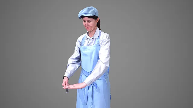 浅蓝围裙服务装女士指引姿态 3D 模型