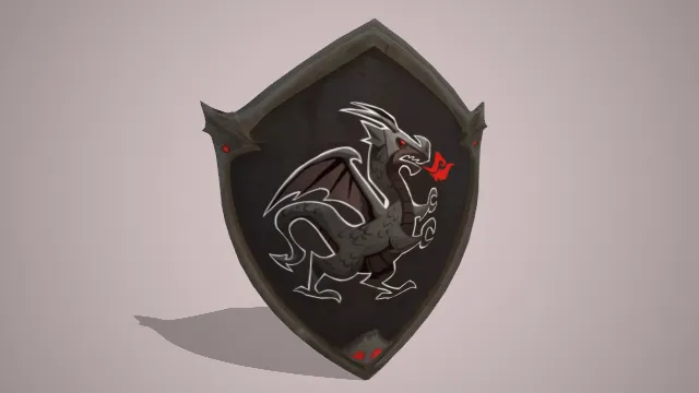 黑色护盾画有龙喷火图案