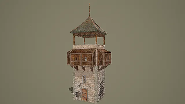 复古石木结合瞭望塔3D模型