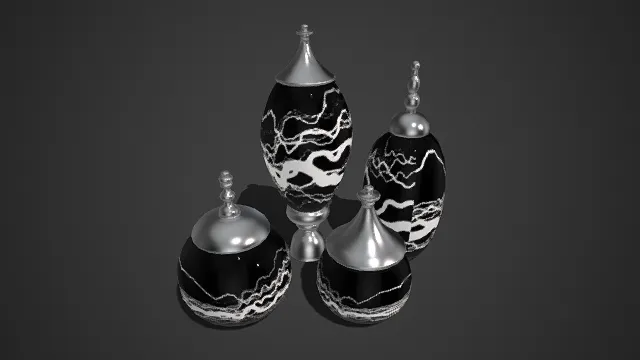 装饰性储物罐  黑底白纹  釉面材质  流动裂纹  金属顶盖  黑白银配色  简约文艺  轻奢风格