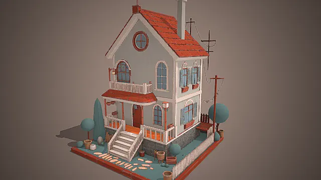 治愈童话风格独栋小屋模型