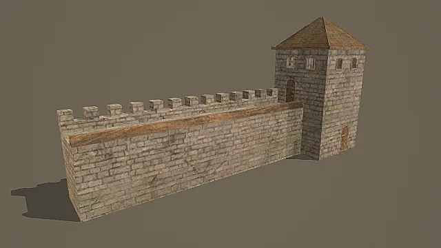 复古石砌城墙与塔楼3D模型