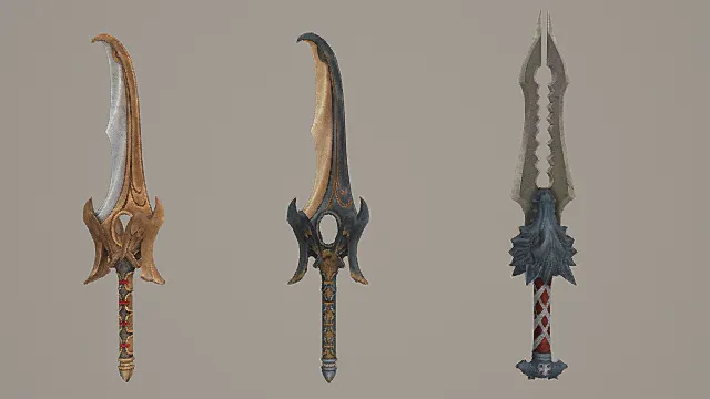 邪翼异化短刃套装游戏武器3D模型 