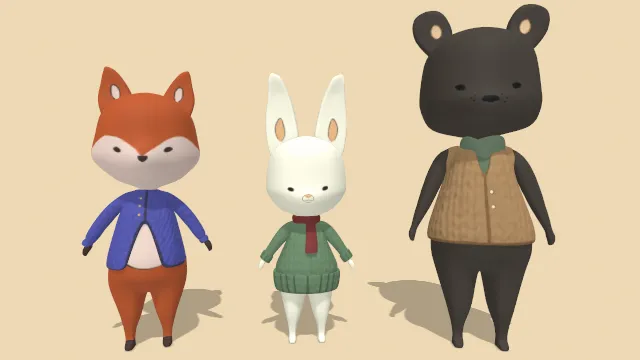 拟人动物小队狐狸兔子熊角色