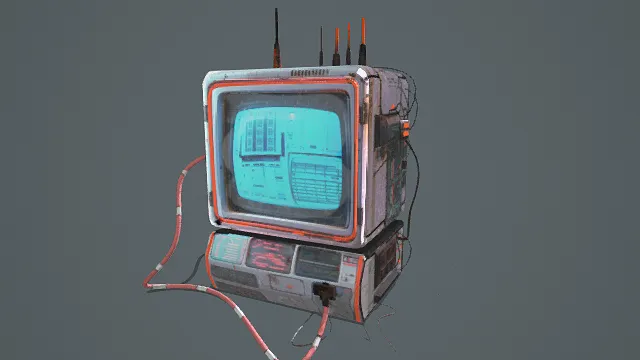 3D卡通风格白橙蓝系复古科技设备模型，创意设计（3D设备、卡通风格、复古赛博风，设备设计主题）