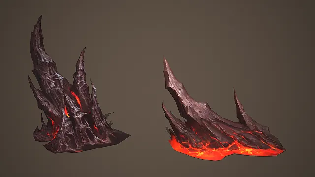 低模熔岩尖刺岩石 3D 模型 游戏暗黑场景环境素材