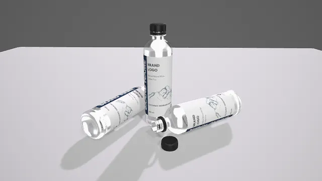 3D写实风矿泉水瓶模型，创意设计（3D物品、写实风格、简洁现代，产品主题，物品元素）