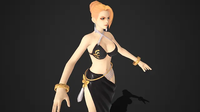 金色长发  高马尾  古埃及风格服装  黑色抹胸  金色装饰  神秘元素  现代角色  高贵典雅