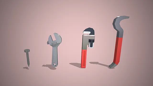 四款低模风格的五金工具，3D维修工具模型