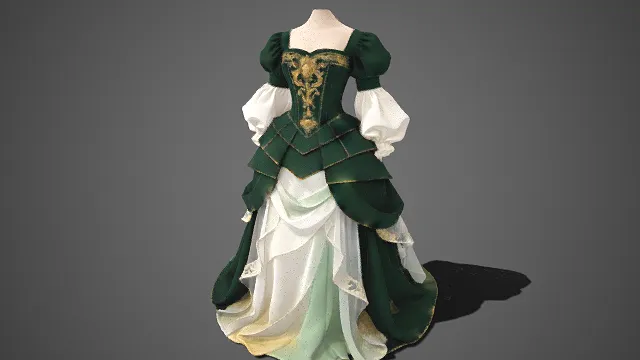 墨绿  鎏金  复古  礼服  层叠裙摆  宫廷风  欧式长裙  