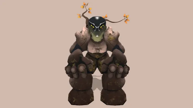 石头怪物怪兽身体长有植物树叶