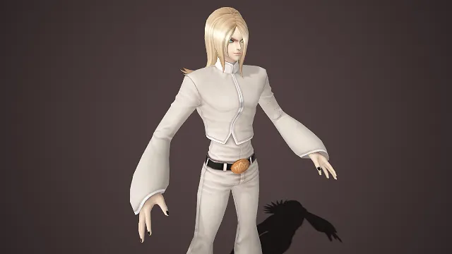 3D 男性角色建模  浅金长发  全白套装  阔腿裤  金色纹章扣  简约优雅  精致感  都市题材  气质型男性  