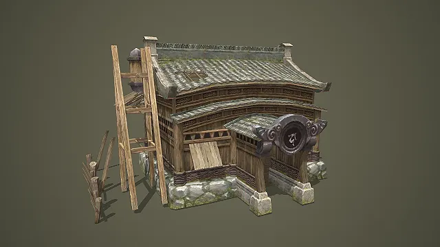 古风武侠风格破损民居建筑游戏模型