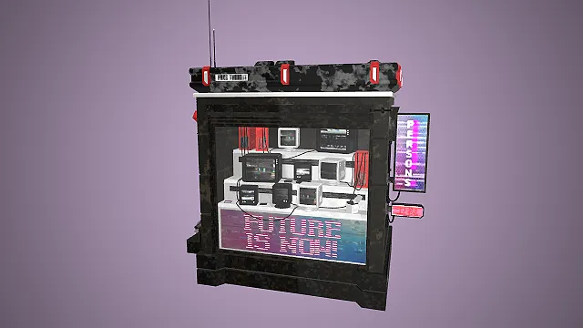 一个赛博朋克风格的3D多屏终端模型