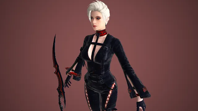 暗黑风格  女刺客  紧身装束  邪魅  性感危险  尖刃武器  白发
