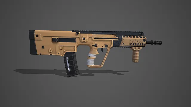 沙色无托结构突击步枪带垂直握把与导轨写实枪械 3D 模型