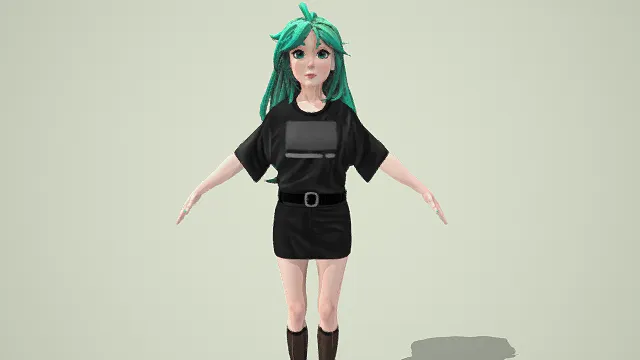 3D卡通风格绿发女子模型，创意设计（3D角色、卡通风格、简约时尚风，角色设计主题）