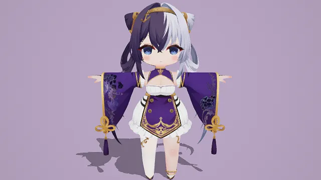 3D卡通风Q版古风少女角色模型，创意设计（3D Q版少女、卡通风格、可爱精致、二次元主题、古风元素）
