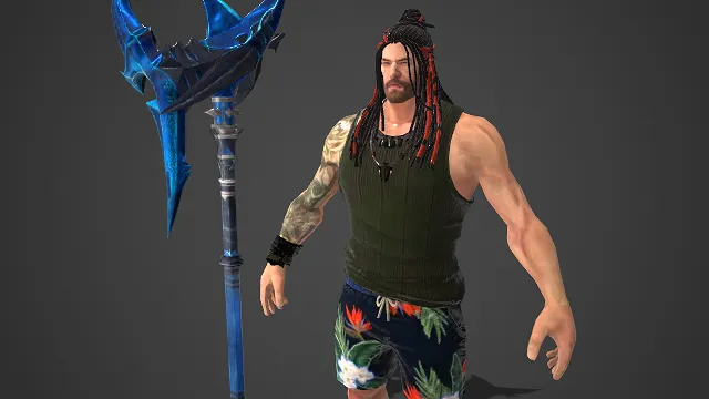 海滨休闲  战士角色模型  花裤脏辫  臂纹  壮汉  巨斧  夏日限定