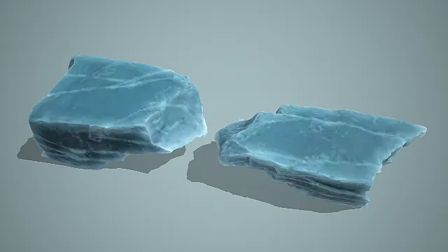 卡通风格低多边形冰岩冰块 3D 模型套装 蓝透质感款