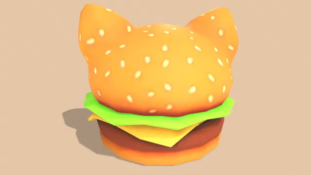 卡通猫咪头汉堡食物