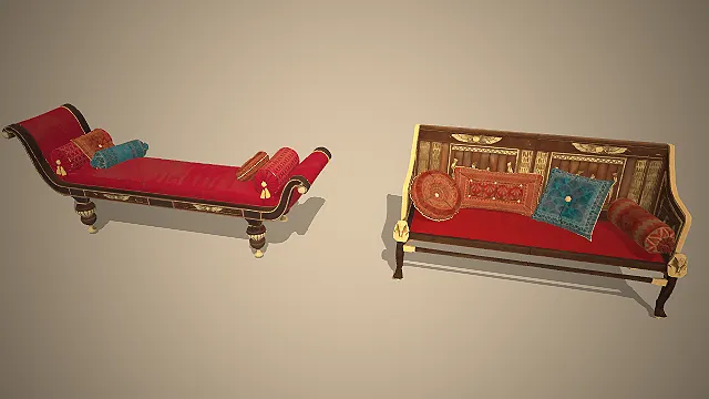 一组古埃及王室风格的家具3D模型  法老御用寝具