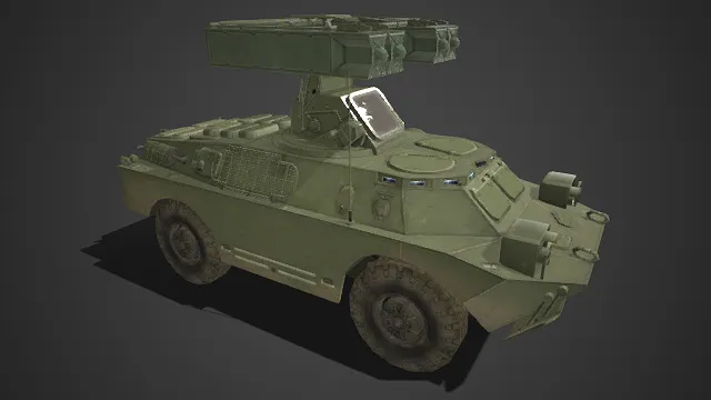 装甲导弹车  军绿色  大尺寸越野轮胎  防护性  军用车辆  哑光质感