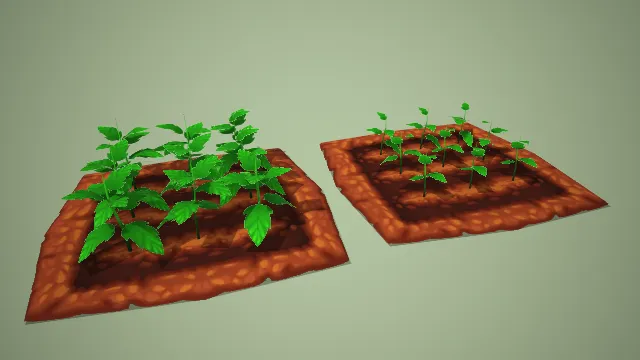 卡通两款菜地作物幼苗阶段 3D 模型 游戏农场种植道具资产