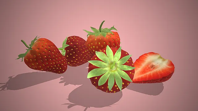 一个写实风格的3D草莓模型，适合用于美食场景