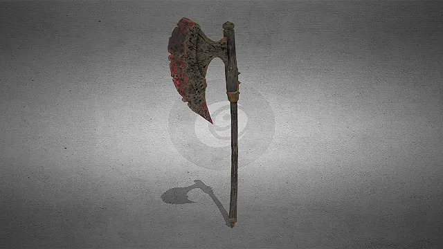 一个写实风格的常见奇幻武器3D巨型战斧的模型