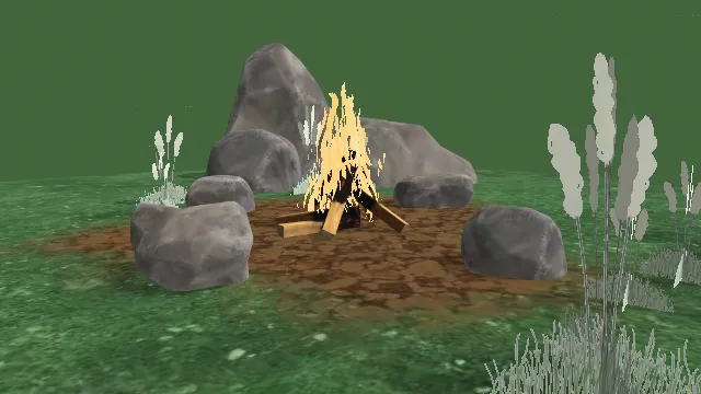 温馨篝火火堆动画场景石头堆