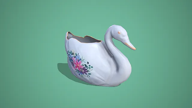 陶瓷描金花卉天鹅造型收纳罐