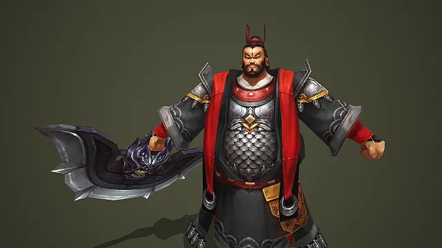 圆胖鳞甲武将配兽首巨斧角色模型