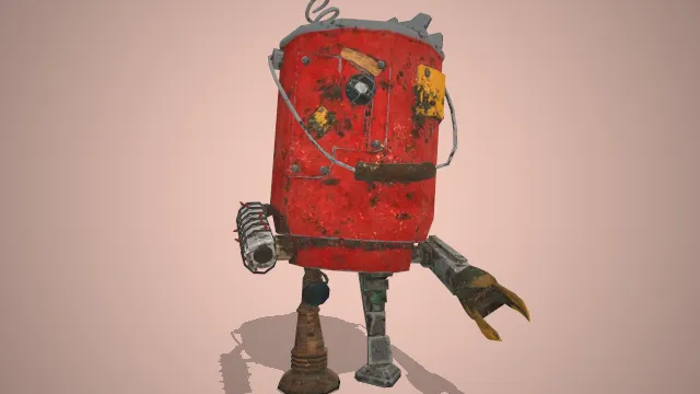 破旧锈蚀的桶机器人模型机械