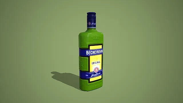 贝赫罗夫卡草本利口酒绿瓶 3D 低多边形捷克烈酒模型