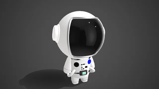 Q 版卡通宇航员  航天服  线条圆润柔和  科幻童趣  黑亮面罩  色彩干净明快