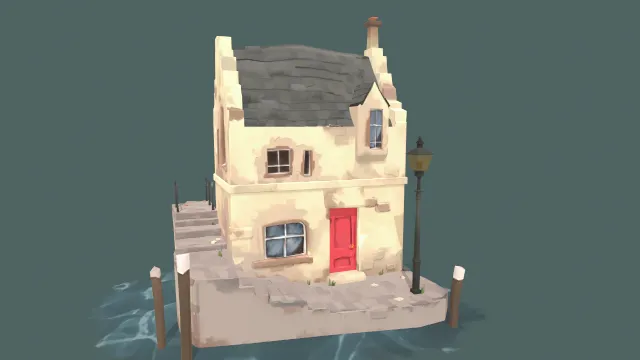 风格化荷兰房屋建筑路灯