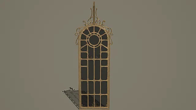 复古宫廷风鎏金雕花落地窗3D模型