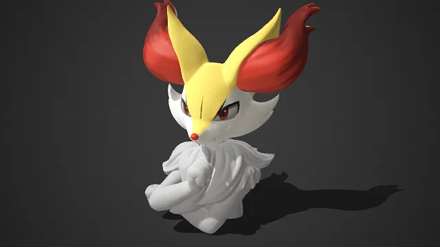 奇幻风格  狐形生物  白毛蓬松柔软  红瞳  利爪  尖耳红焰尾