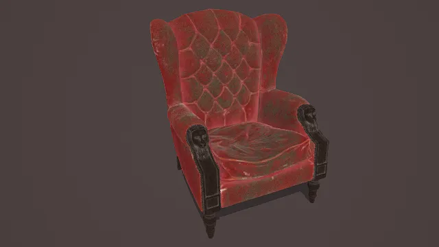 3D卡通风格红黑系复古扶手椅模型，创意设计（3D椅子、卡通风格、卡通复古风，椅子设计主题）