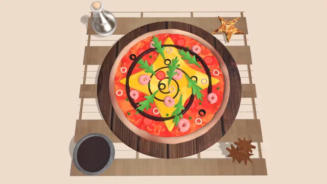 一大盘海鲜披萨海龙摆在架子上食物