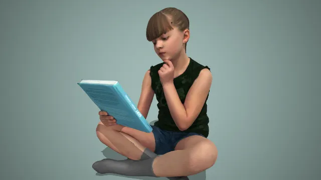 盘腿坐姿少女阅读思考人物 3D 模型