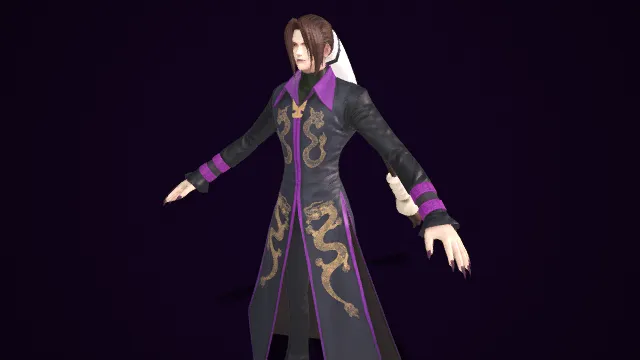 紫边黑袍：金纹龙饰的暗黑武侠者  武侠风格  邪魅冷冽  黑紫撞色长褂  金色龙纹  东方武侠服饰 暗黑美学 