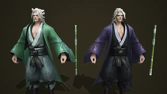 双色白发古风文士配玉笛角色套装模型
