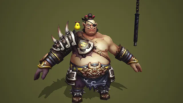 卡通 Q 版独眼胖山贼带肩刺护肩链锤小黄鸟 3D 游戏角色模型